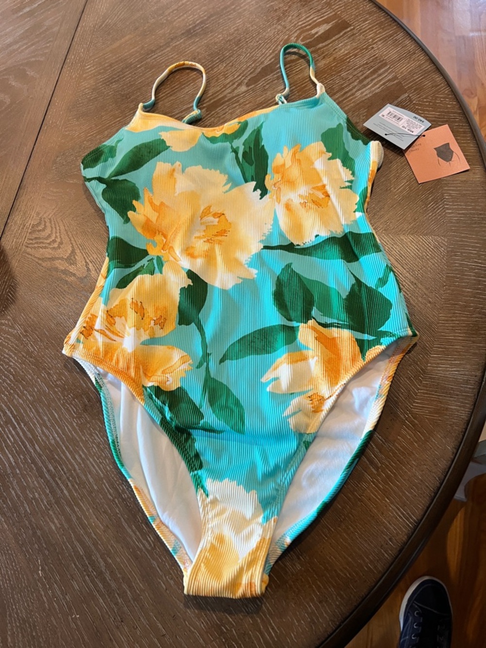 NWTLadies Floral One-Piece Swimsuit - Yellow & Teal